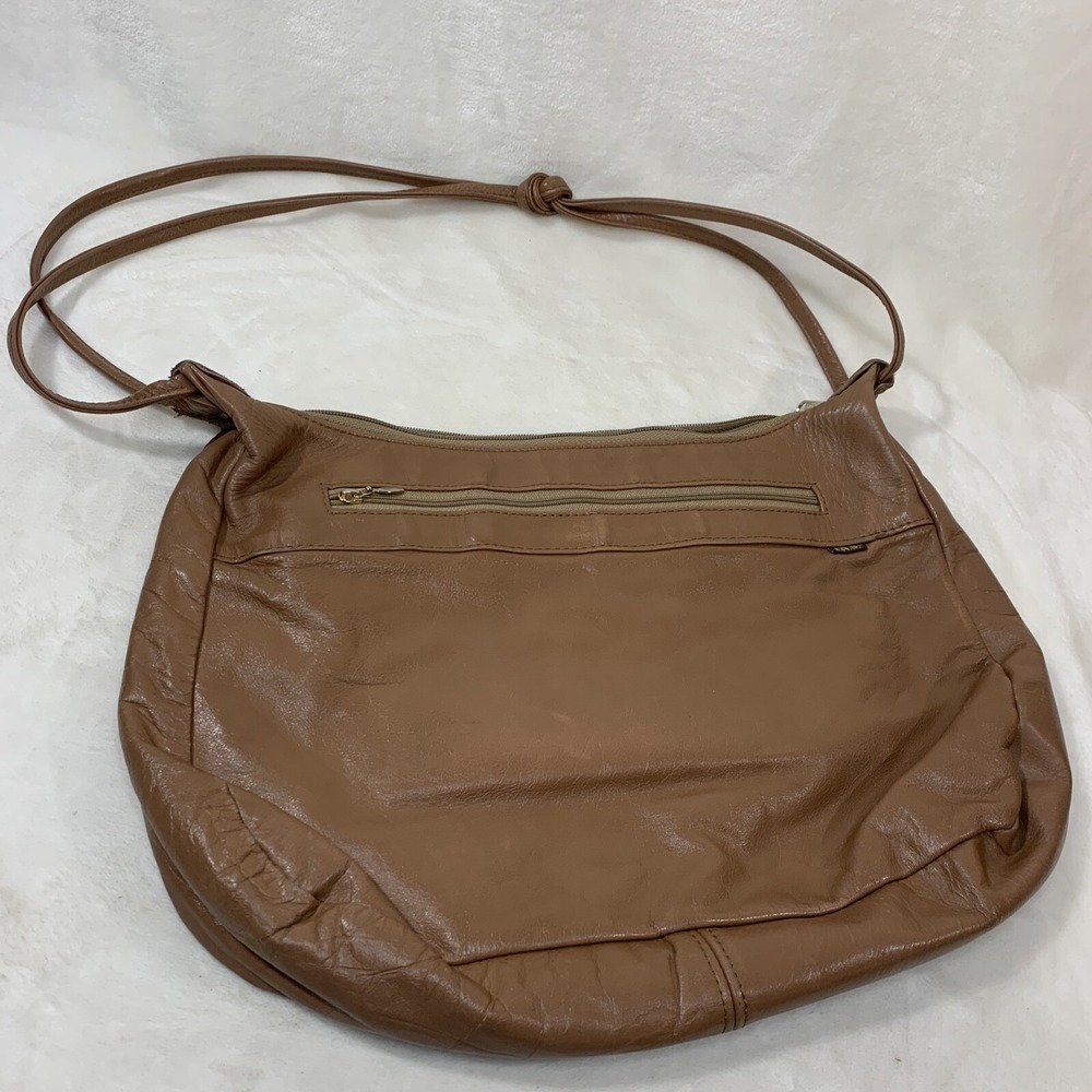 SAS Vintage Natural Tan Beige Brown Leather Shoulder Bag Purse Knot Strap VTG